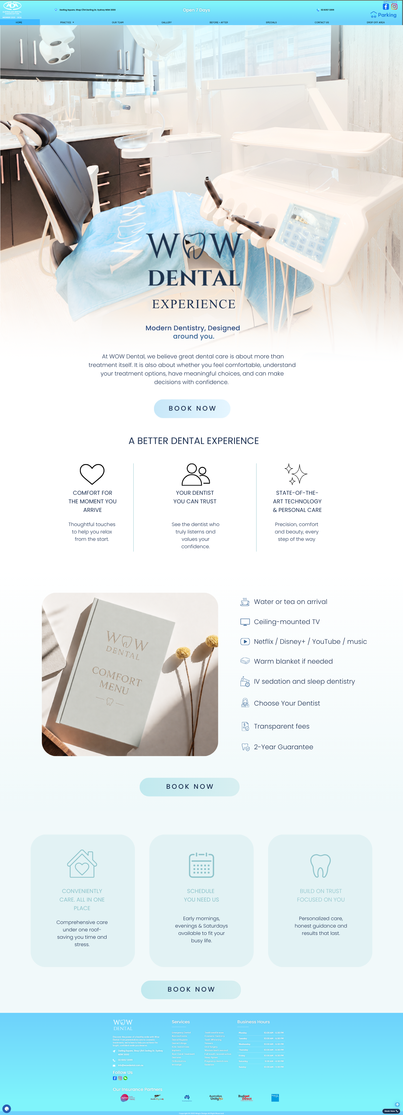 WOW Dental Comfort Menu